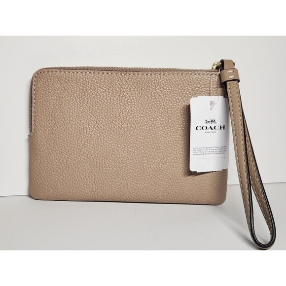 NWT Coach Corner Zip Wristlet Crossgrain Leather 58032 Wallet Bag  Taupe - Picture 7 of 7